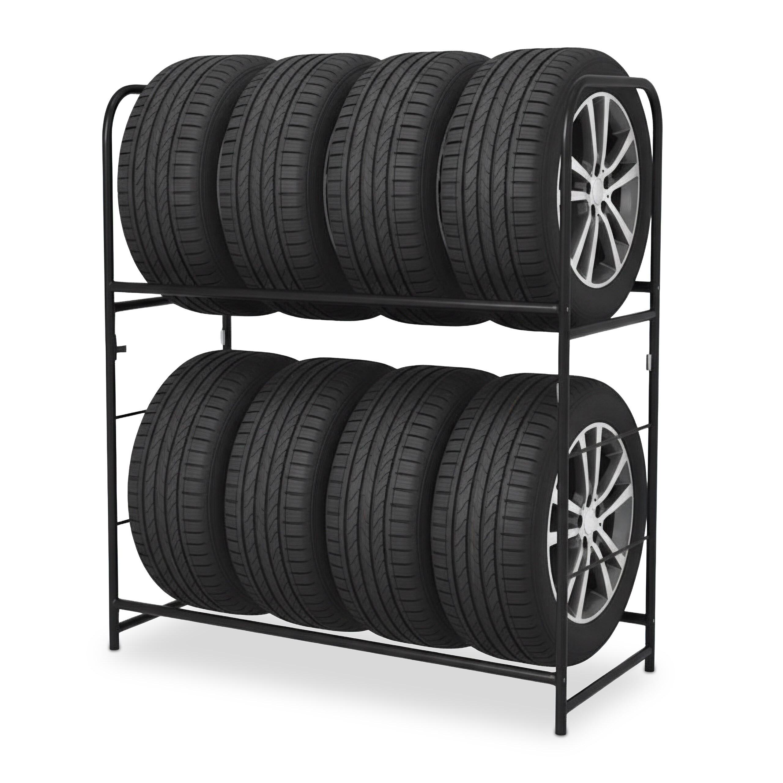 REIFENREGAL - Schwarz, Metall (107/117/46cm) - Relaxdays