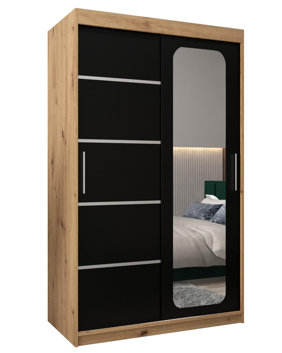 SCHWEBETÜRENSCHRANK 200/120/62 2-türig - Silberfarben/Schwarz, Holz/Kunststoff (120/200/62cm) - Abiks Möbel