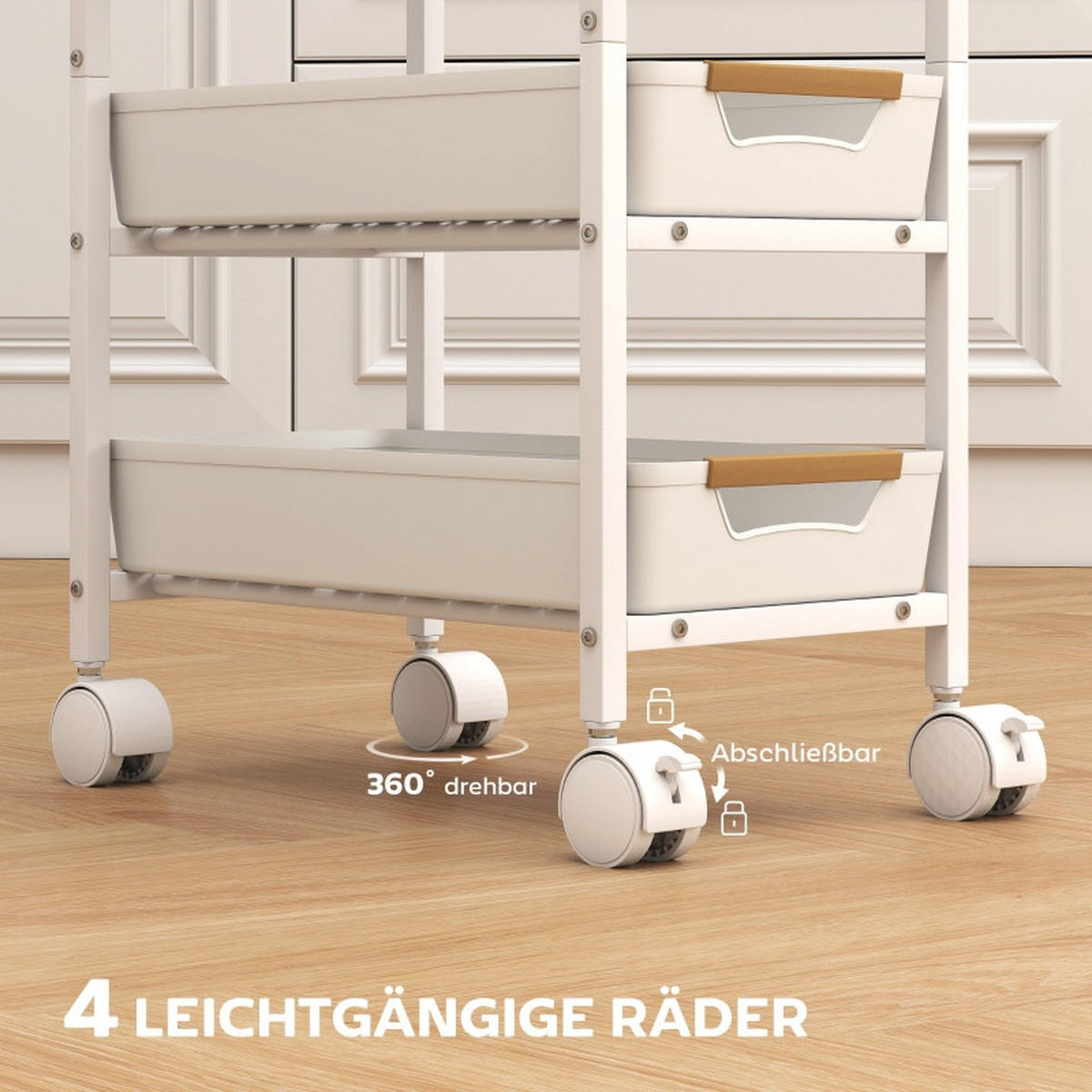 SERVIERWAGEN DE-41473 39,5/24/82 cm, 5-stufig, 4 Schubladen Weiß - Weiß, Metall (39.5/82/24cm) - ComfortXL