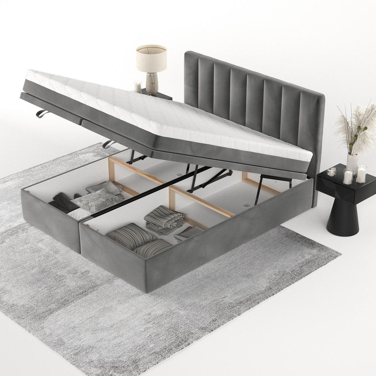 BOXBETT Lume 160/200 cm Grau im Kronos Stoff - Schwarz/Grau, Holz/Holzwerkstoff (160/200cm) - AltaBeds