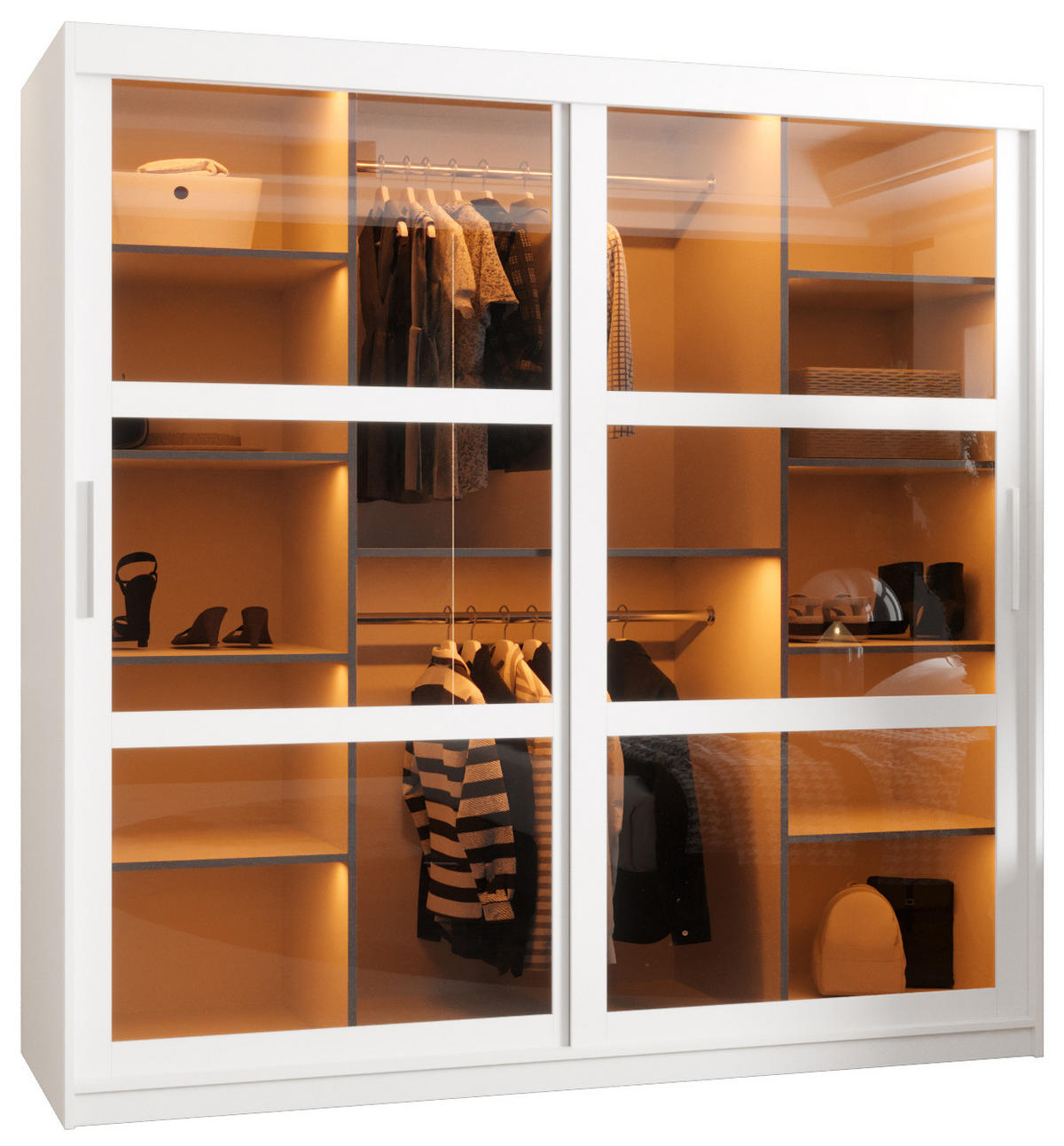 SCHWEBETÜRENSCHRANK 200/180/62 2-türig - Silberfarben/Weiß, Holz/Kunststoff (180/200/62cm) - Abiks Möbel