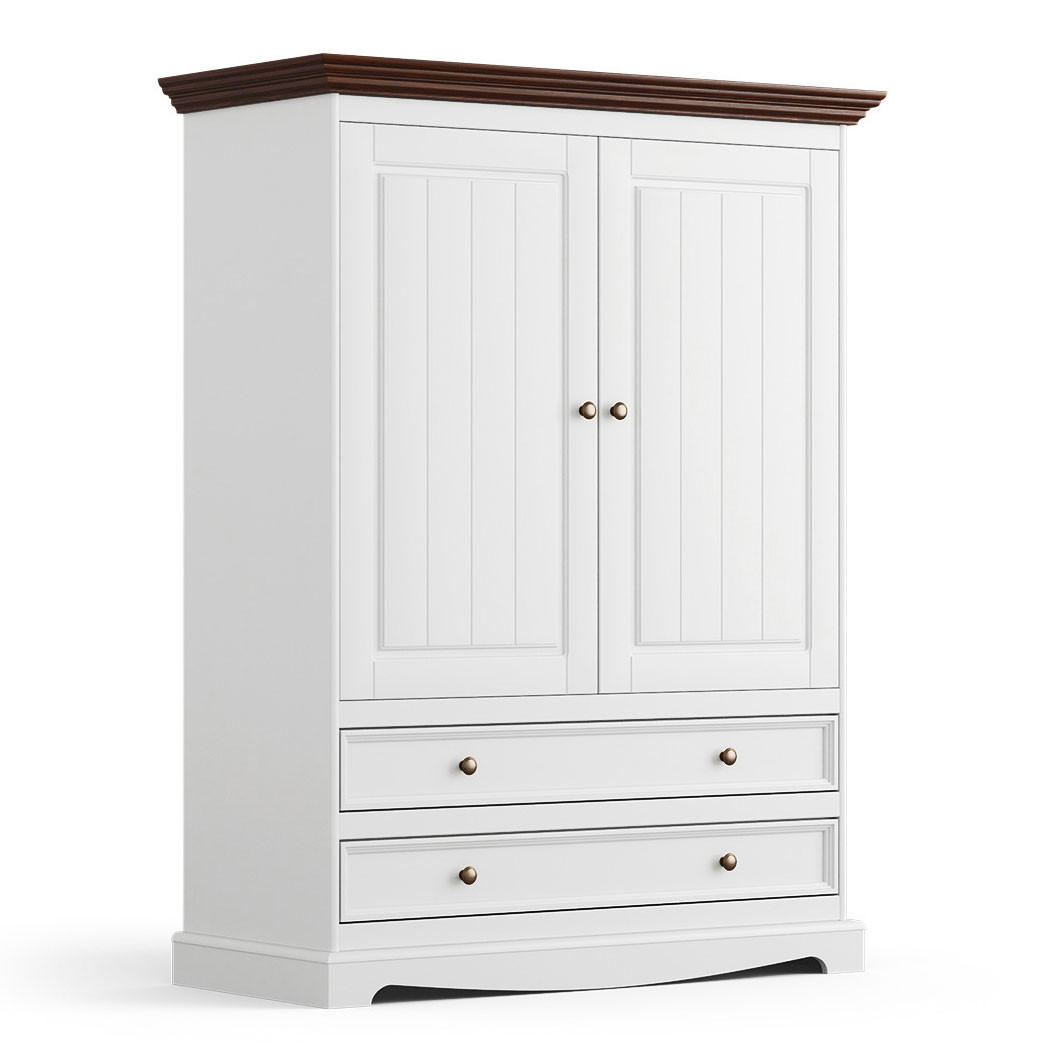 WÄSCHESCHRANK Belluno Elegante Kiefer weiß (RAL9010) lackiert / Kiefer gebeizt, Nussbaumfarben 108 / 45 / 147cm - Nussbaumfarben/Weiß, Holz/Metall (108/147/45cm) - Feldmann-Wohnen