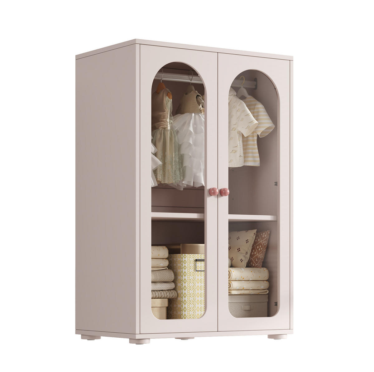 KLEIDERSCHRANK aus MDF und Acryl 80x50x120 cm Babyrosa mit verstellbaren Einlegeböden, Kleiderstange und transparenten Türen - Pink, Holzwerkstoff (80/120/50cm) - Modfu
