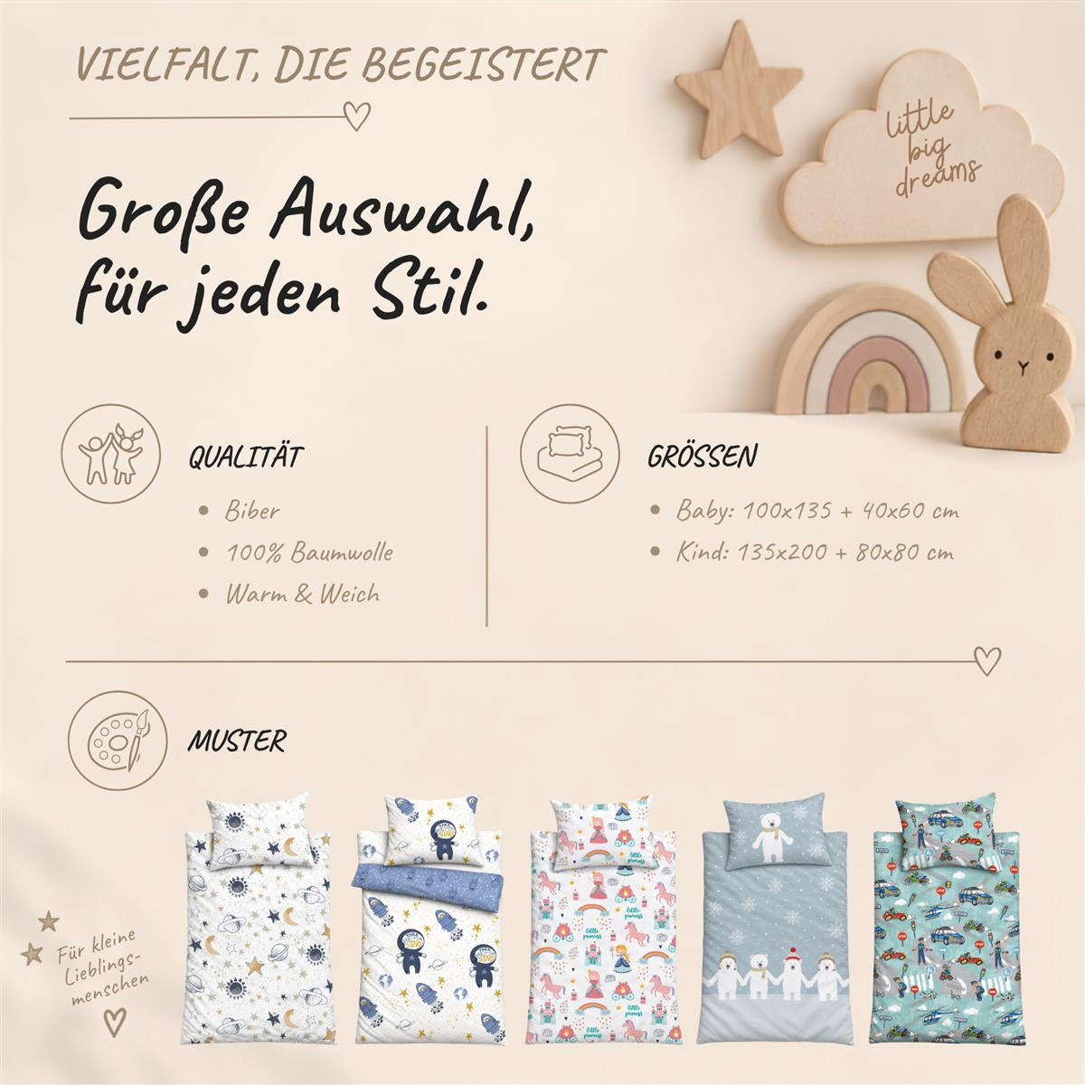 BIBER-BETTWÄSCHE 135x200 für Kinder 100% Baumwolle - Prinzessin - Rosa, Textil (135/200cm) - Carpe Sonno