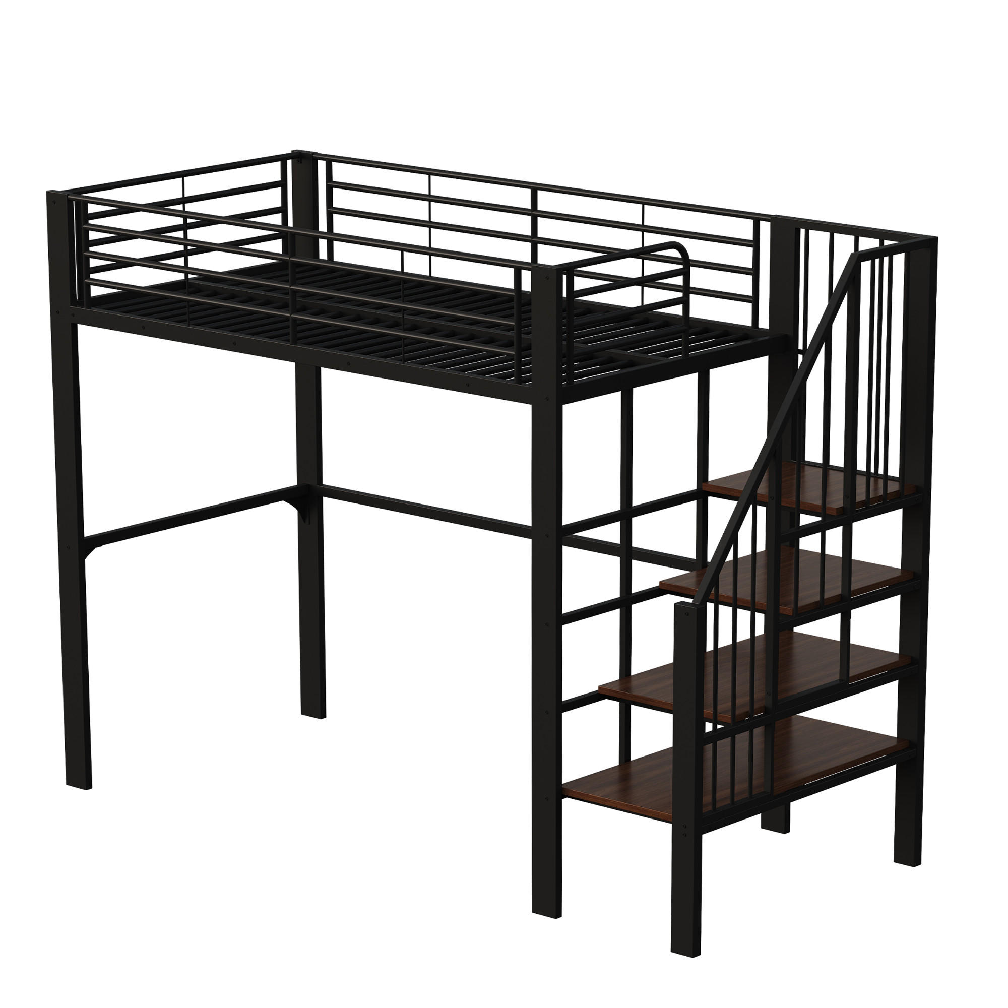 HOCHBETT 90/200 cm DE-01447, in Schwarz, mit Stauraum und Treppe - Schwarz, Metall (90/200cm) - ComfortXL