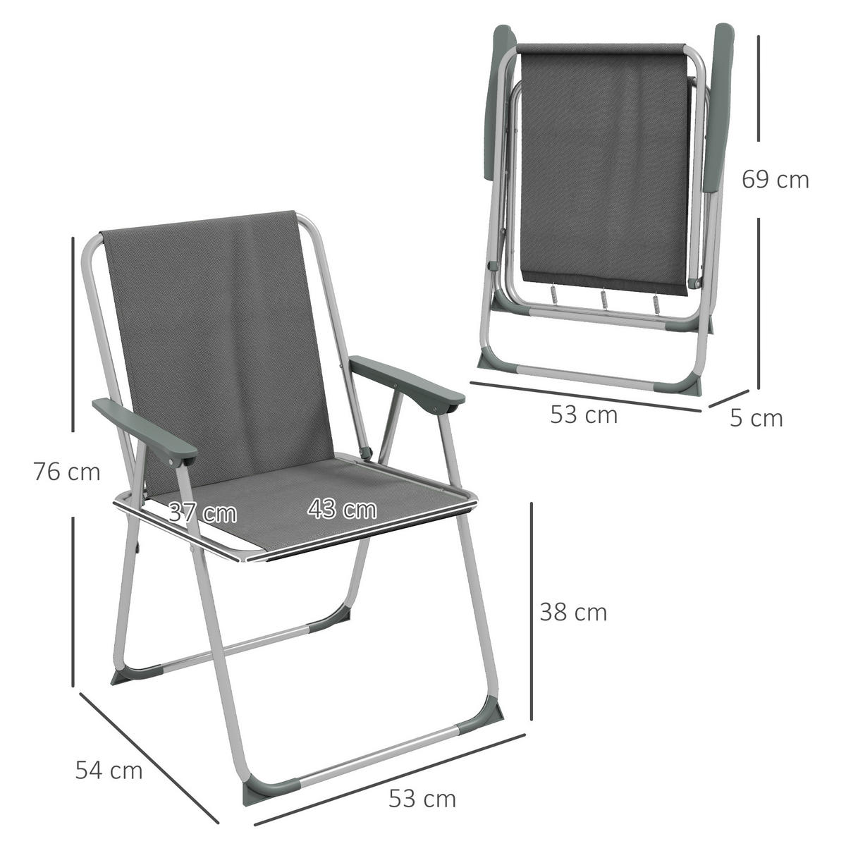 KLAPPSTUHL, Oxfordstoff, Grau - Grau, Kunststoff (54/76/53cm) - Outsunny