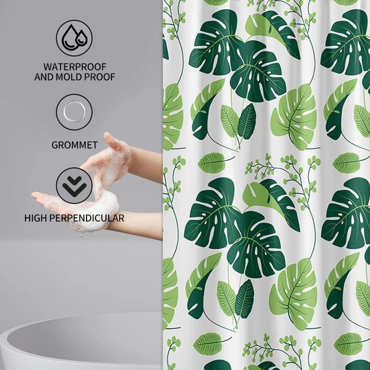DUSCHVORHANG mit Muster wasserdicht schimmelresistent Badezimmer mit Haken Blätter Schildkröte - Multicolor, Kunststoff (180/180cm) - MCBOSON