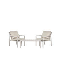 GARTEN-SET mit 2 Sesseln und Couchtisch aus beigem Aluminium Niran - Beige, Textil - Klast Home