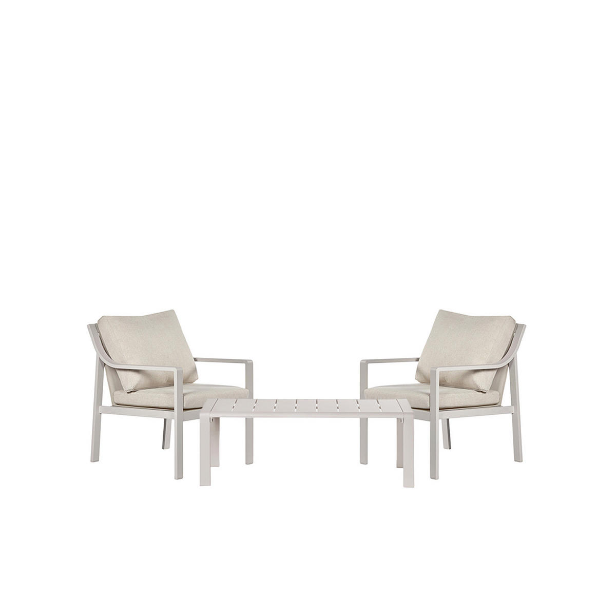 GARTEN-SET mit 2 Sesseln und Couchtisch aus beigem Aluminium Niran - Beige, Textil - Klast Home