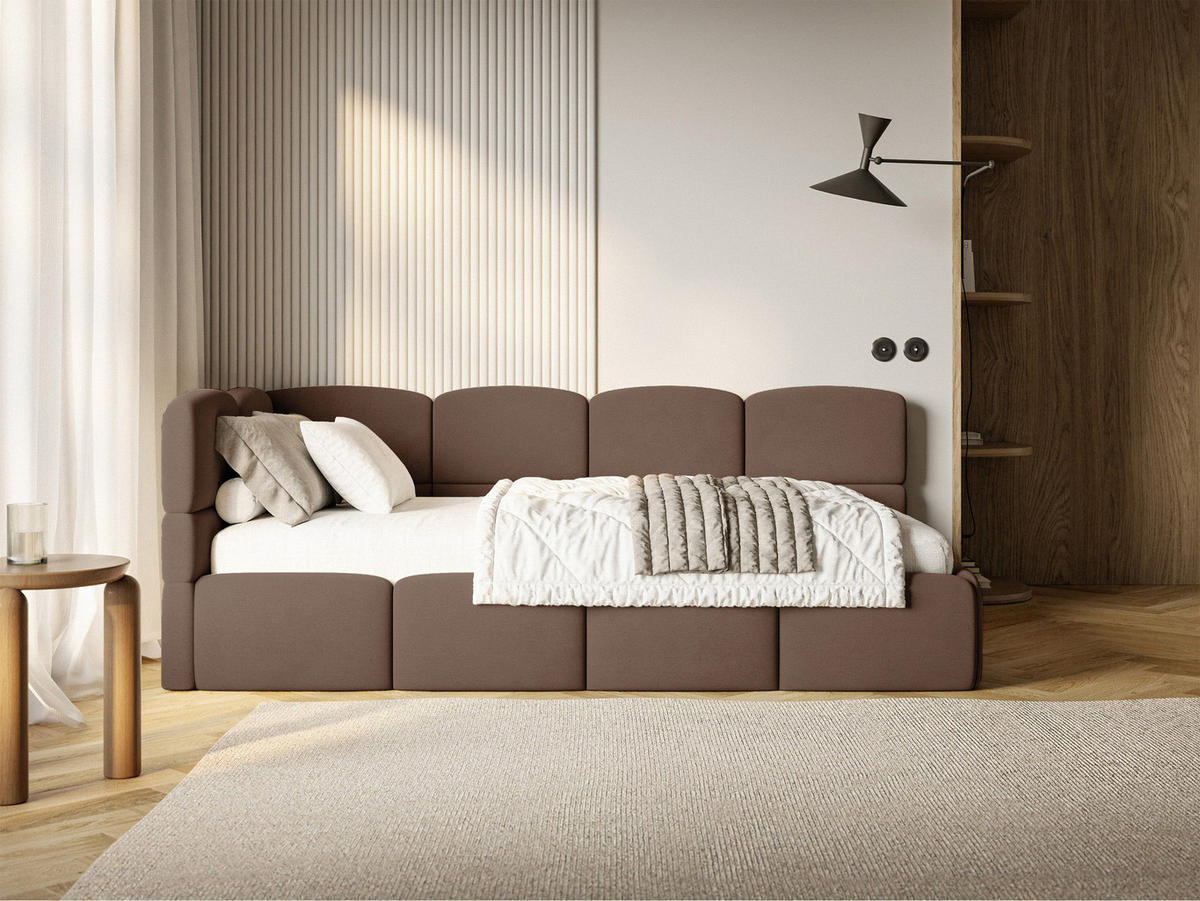 ŠTUDENTSKÁ POSTEĽ Cloudy hnedá 90x200 cm, záhlavie vľavo, zamat - hnedá/čierna, textil/plast (90/200cm) - Selsey