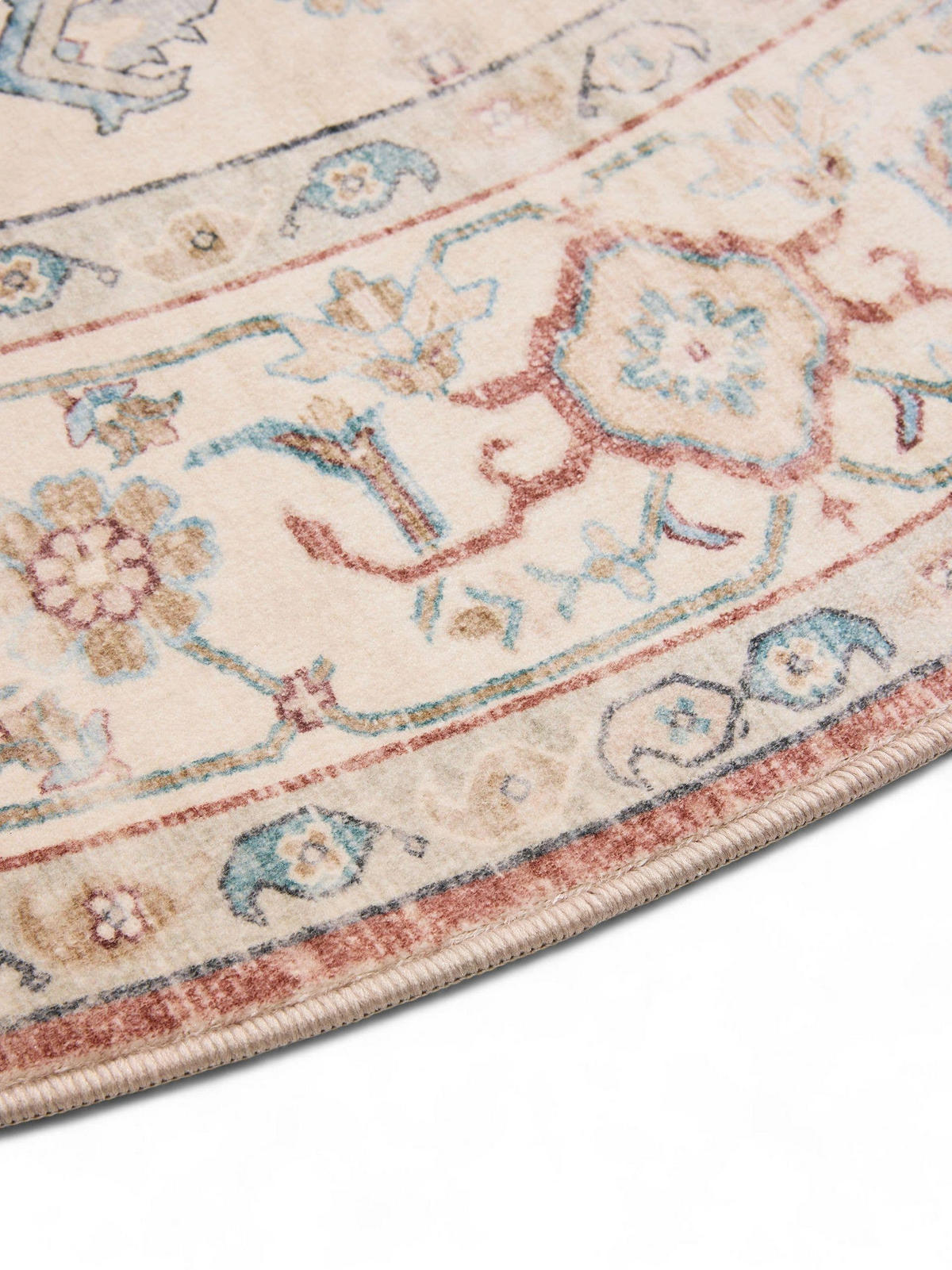 VINTAGE-TEPPICH Miray waschbar ø 160 cm rund - Rot/Multicolor, Kunststoff (160/160cm) - benuta Nest