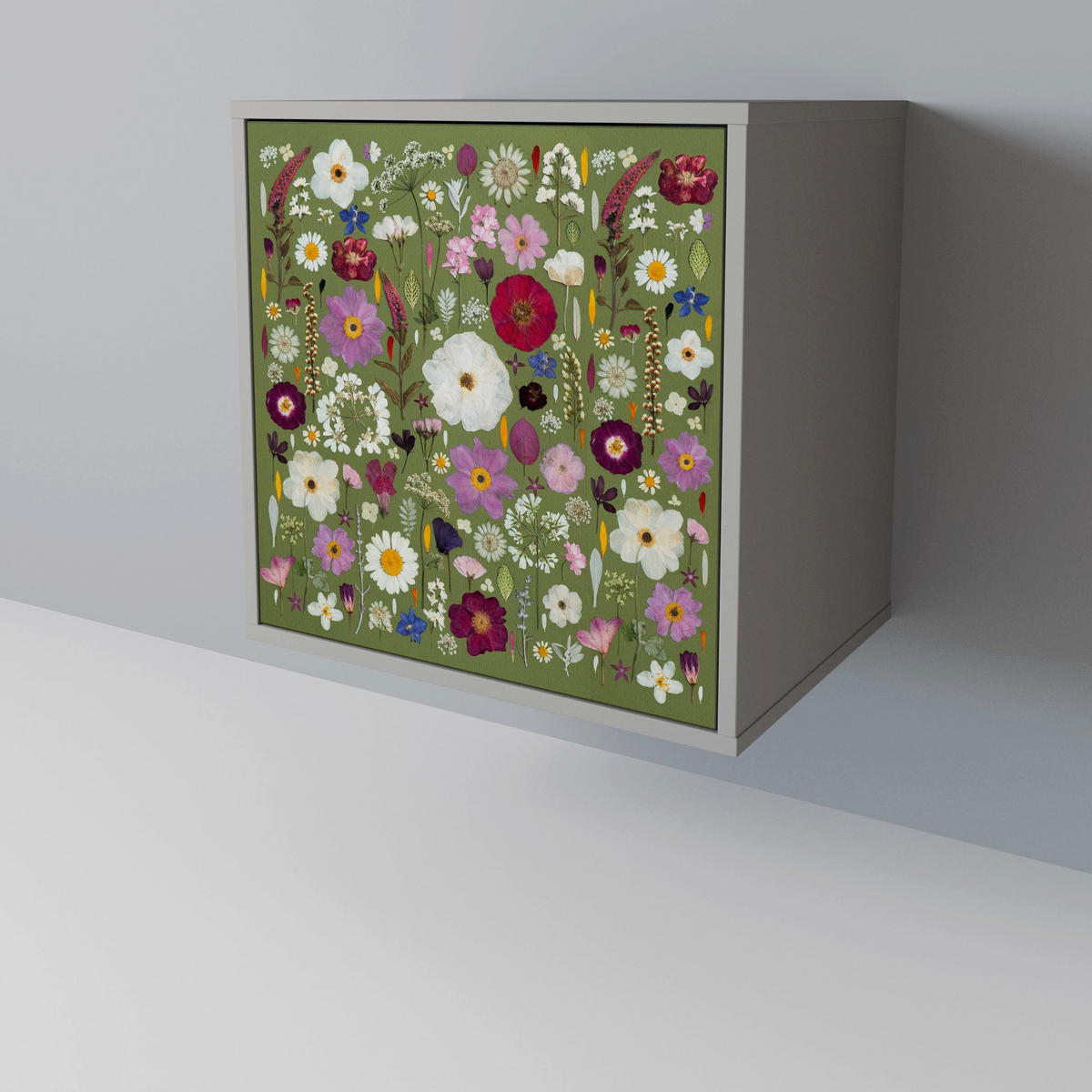 SIDEBOARD WILD GARDEN, Grau, 57,5x42x67,5 cm, Schwarze Metall-Rahmenfüße - Multicolor/Schwarz, Holzwerkstoff/Metall (57.5/67.5/42cm) - SpaceRebels