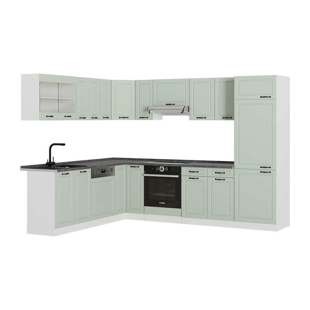 ECKKÜCHE R-Line, Mint Landhaus/Weiß, 287 x 227 cm - Weiß/Grün, Holzwerkstoff (287/206.8/46cm) - Vicco