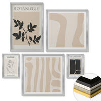 WANDBILDER 5er Set - 50x50 cm & 20x30 cm & 40x60 cm Silberner Rahmen - Abstrakte Pflanzenmotive - Silberfarben, Kunststoff (40/60cm) - ArtPrintCave