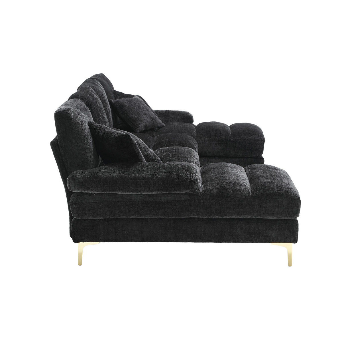 U-FORM Wohnlandschaft Chenille mit 2 Liegeflächen 272/136/88 cm Schwarz - Schwarz, Textil/Metall (136/88/272cm) - Redom