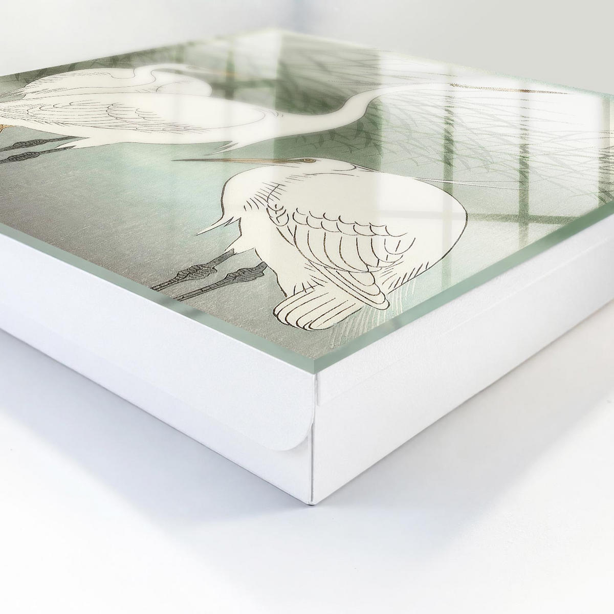 SCHLÜSSELBOX Weiß 30x30 cm – Türöffnung nach rechts - Reiher und Gräser - Grün, Metall (30/30/5cm) - TULUP
