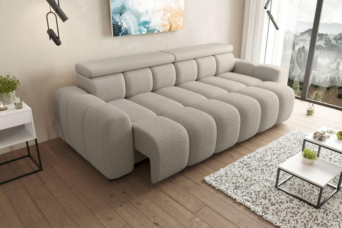 BIGSOFA ALESSIO Bouclé-Stoff Cappuccino mit elektrischer Sitztiefenverstellung - Cappuccino, Kunststoff/Textil (248/77/108cm) - 99rooms