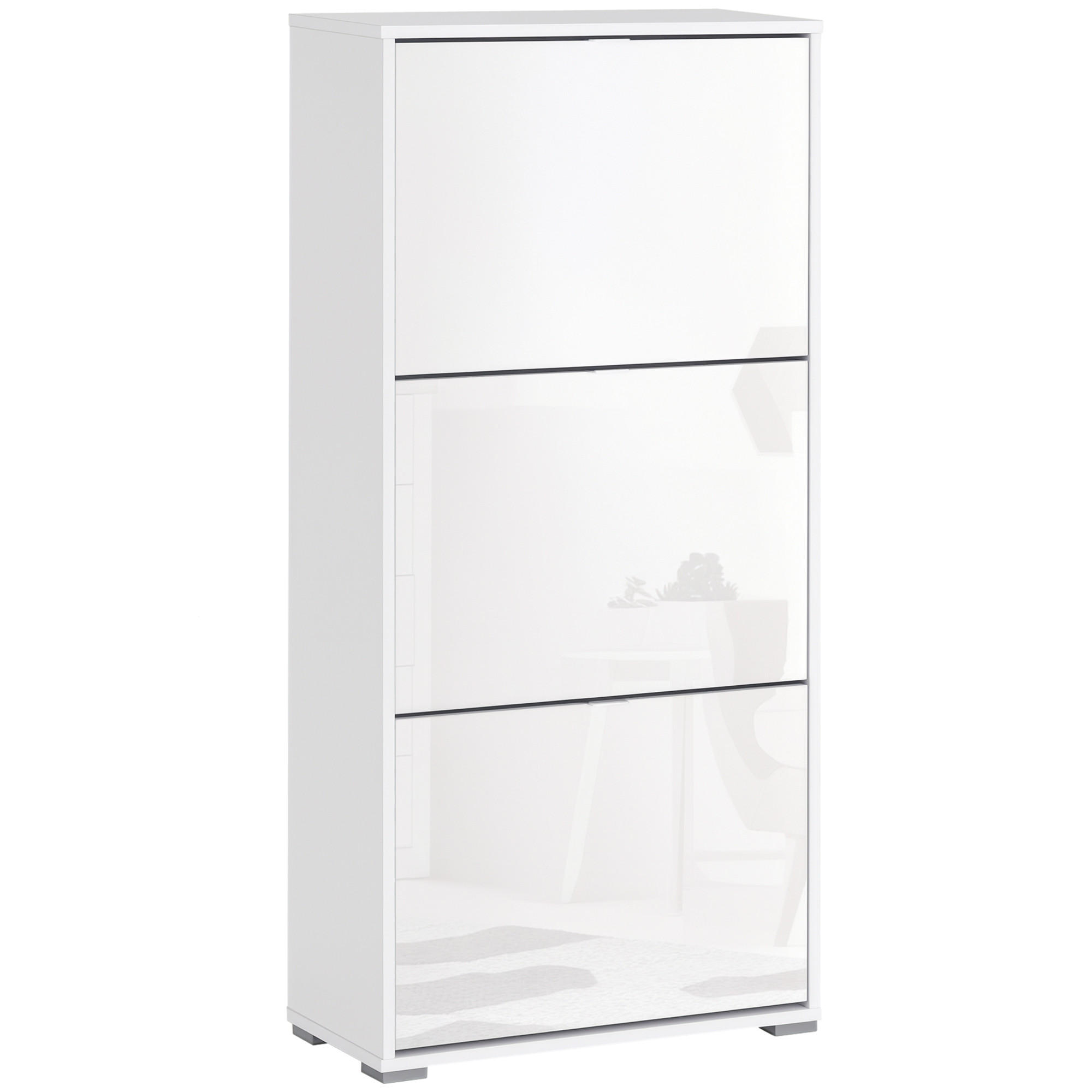 SCHUHSCHRANK DE-15007 3 Klapptüren mit 3 verstellbaren Ebenen Weiß Hochglanz - Weiß Hochglanz, Holzwerkstoff (60/124/26cm) - ComfortXL