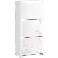 SCHUHSCHRANK DE-15007 3 Klapptüren mit 3 verstellbaren Ebenen Weiß Hochglanz - Weiß Hochglanz, Holzwerkstoff (60/124/26cm) - ComfortXL