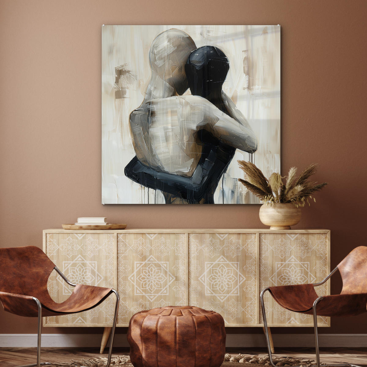 ACRYLGLASBILD Abstrakt - Liebe - Schwarz und weiß - Modern 90x90 cm - Schwarz, Glas (90/90cm) - MuchoWow