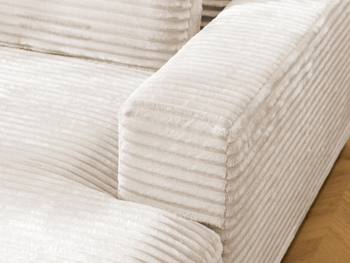 ECKSOFA Wolke mit tiefer Sitzfläche, Schlaffunktion und praktischem Bettkasten aus weichem Creme Cordstoff - Creme/Schwarz, Holz/Kunststoff (225/162cm) - S-Style