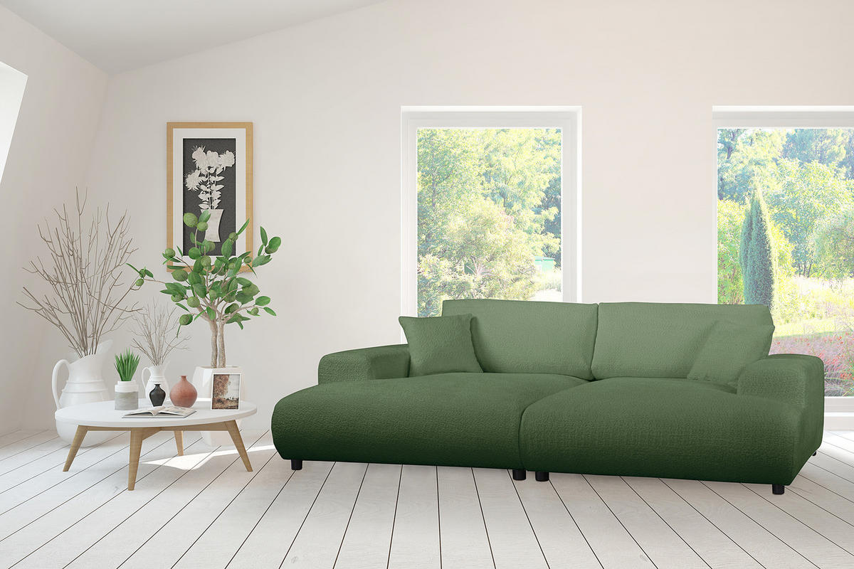 BIGSOFA - Dunkelgrün/Schwarz, Kunststoff/Textil (237/79/144cm) - home24