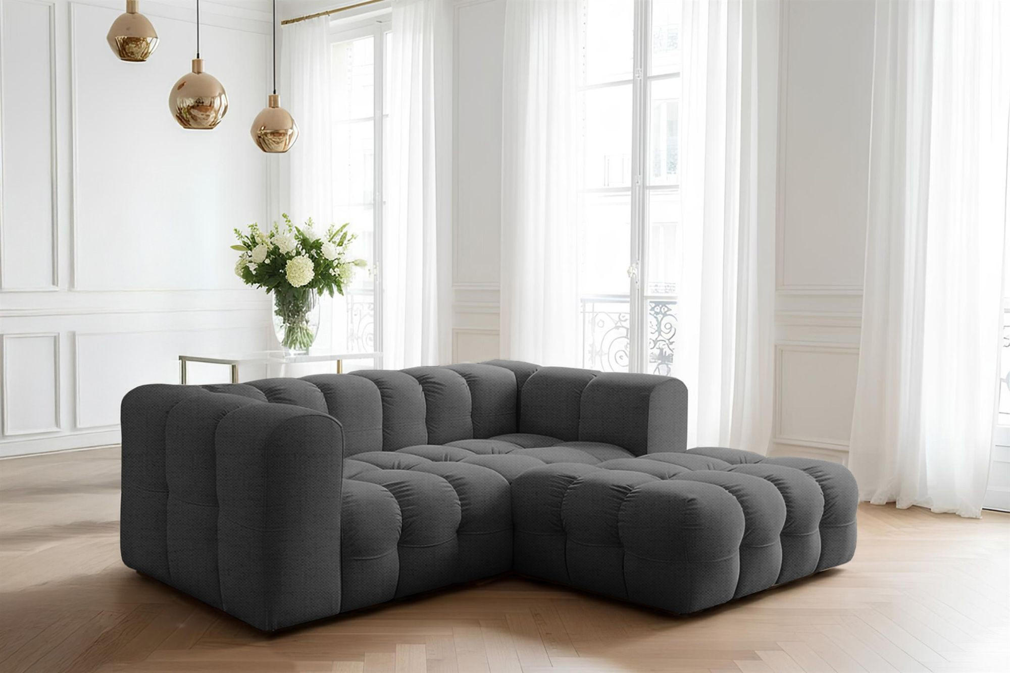 ECKSOFA Solvie Xs In Moly - Anthrazit, Holzwerkstoff/Textil (239/193cm) - Fun Möbel
