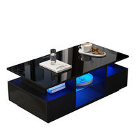 COUCHTISCH mit LED-Beleuchtung, 2 Schubladen und Glasablage in Schwarz - Schwarz, Holzwerkstoff/Metall (100/50/36cm) - EVRYAE