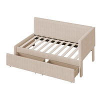 SCHLAFSOFA 90x200 cm in Beige Samtstoff mit 2 großen Stauraumschubladen - Beige, Holz/Textil (97/68/204.5cm) - KOMHTOM