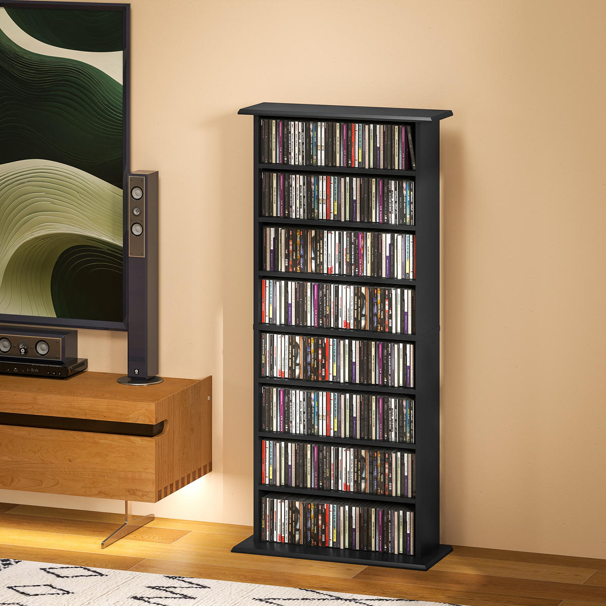 CD-REGAL DE-14457 8 Fächer, verstellbare Böden Schwarz - Schwarz, Holzwerkstoff (24/126.3/58cm) - ComfortXL