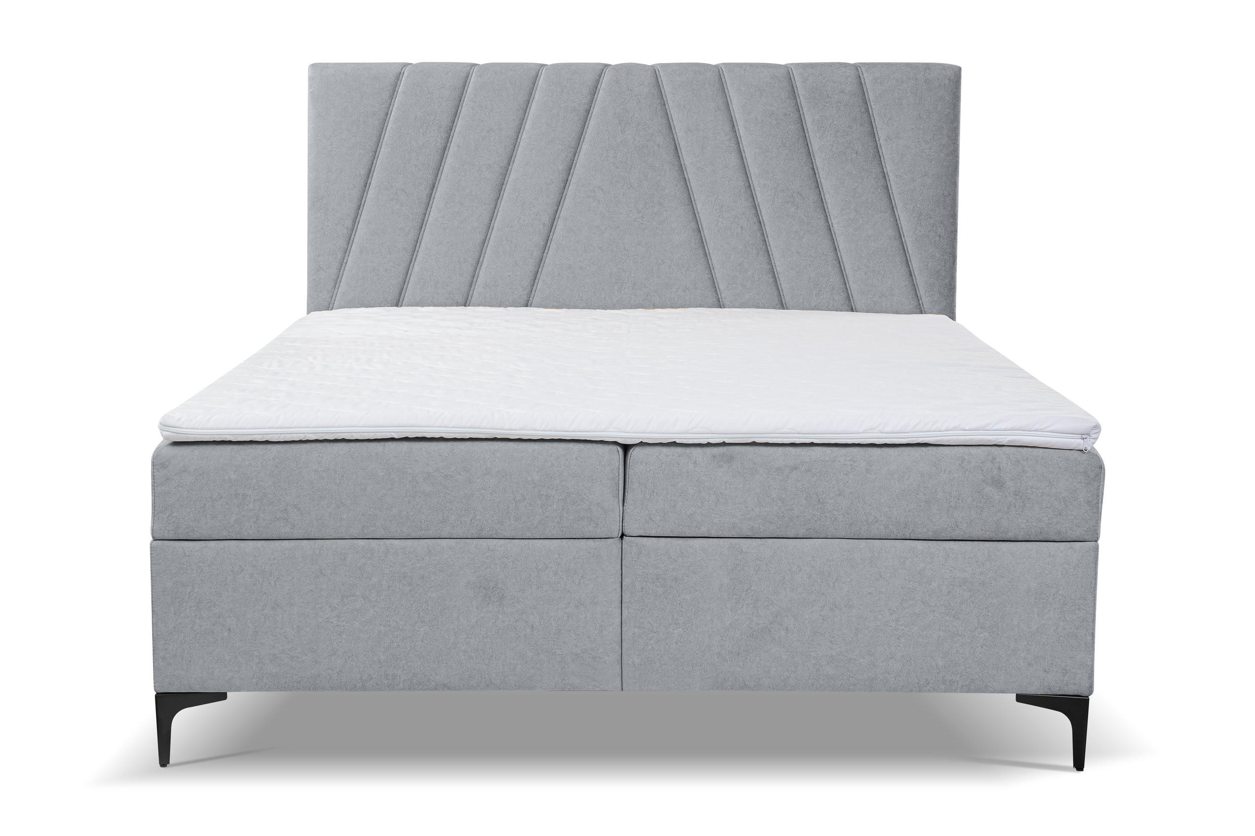 BOXBETT CAPRI mit 2 Bettkästen, Maße: 140x200 cm, Farbe: Grau, Velourstoff, mit Bonell-Matratze inkl. Topper - Grau, Holz/Kunststoff (140/200cm) - VENASI MÖBEL