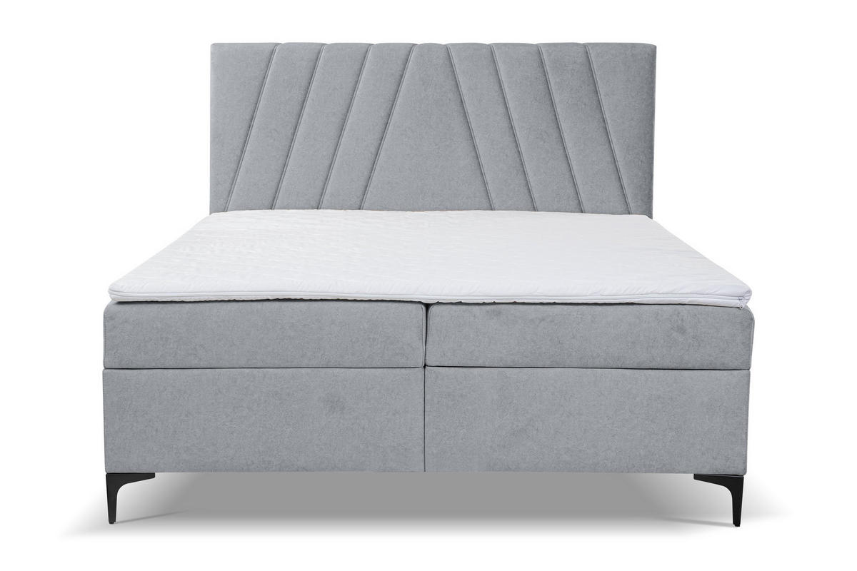 BOXBETT CAPRI mit 2 Bettkästen, Maße: 160x200 cm, Farbe: Grau, Velourstoff, mit Bonell-Matratze inkl. Topper - Grau, Holz/Kunststoff (160/200cm) - VENASI MÖBEL