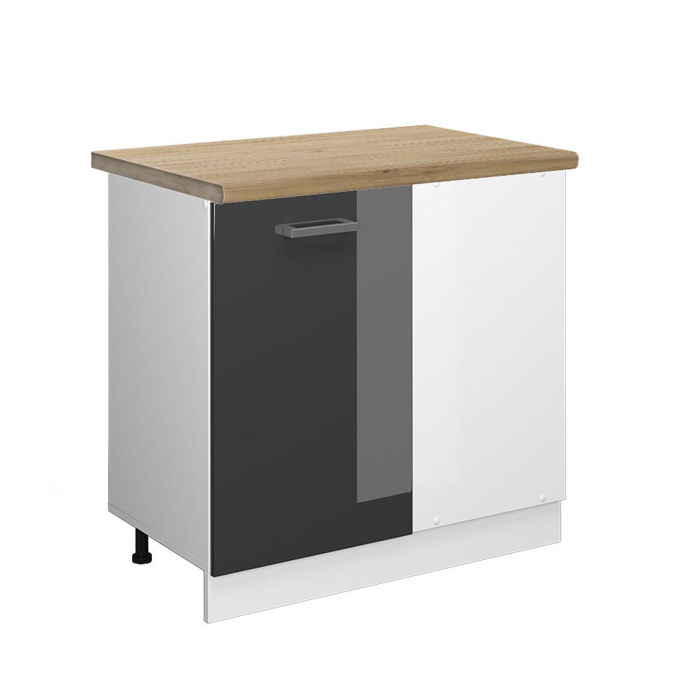 ECKUNTERSCHRANK R-Line Anthrazit Hochglanz 86 cm, AP Eiche - Anthrazit/Weiß, Holzwerkstoff (86/81.6/60cm) - Vicco