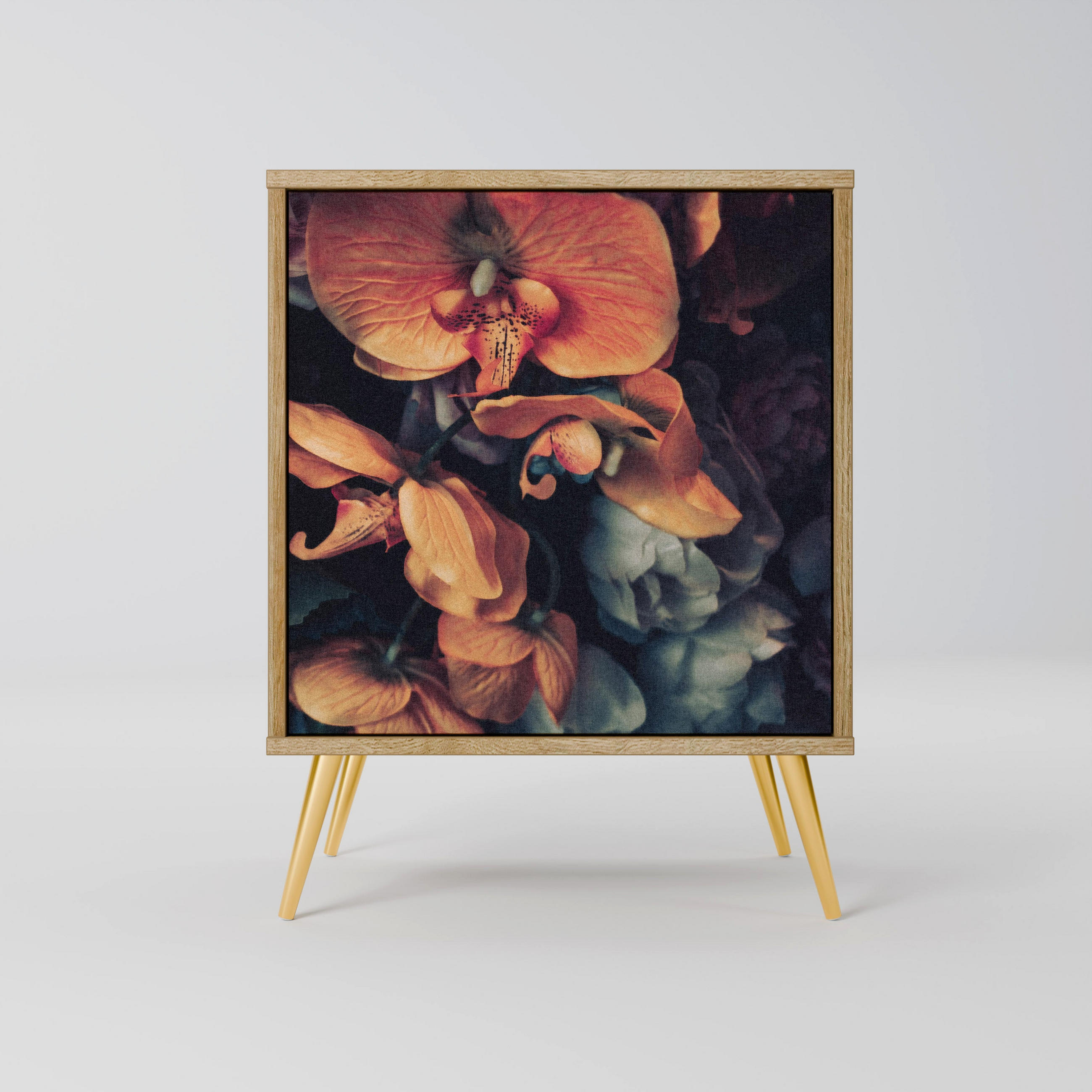 SIDEBOARD NEVERENDING BLOOM, Eichefarben, 57,5x42x75,5 cm, Goldfarbene Metallfüße - Eichefarben/Goldfarben, Holzwerkstoff/Metall (57.5/75.5/42cm) - SpaceRebels