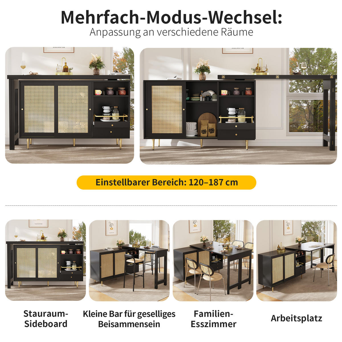 BARTISCH Schwarz 107/40/71,4 cm - Schwarz, Holzwerkstoff (40/76/187cm) - Urban Meuble