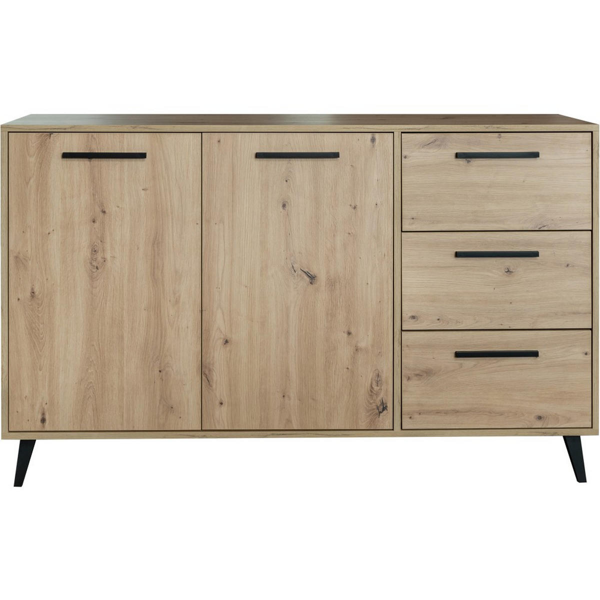 KOMMODE Kavo mit 2 Türen und 3 Schubladen, eiche Sonoma - Schwarz/Sonoma Eiche, Holzwerkstoff (138/85/41cm) - Beautysofa