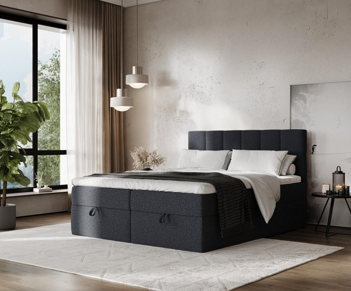 BOXBETT Savio 160/200 cm Anthrazit im Riva Stoff - Anthrazit/Schwarz, Holz/Holzwerkstoff (160/200cm) - AltaBeds