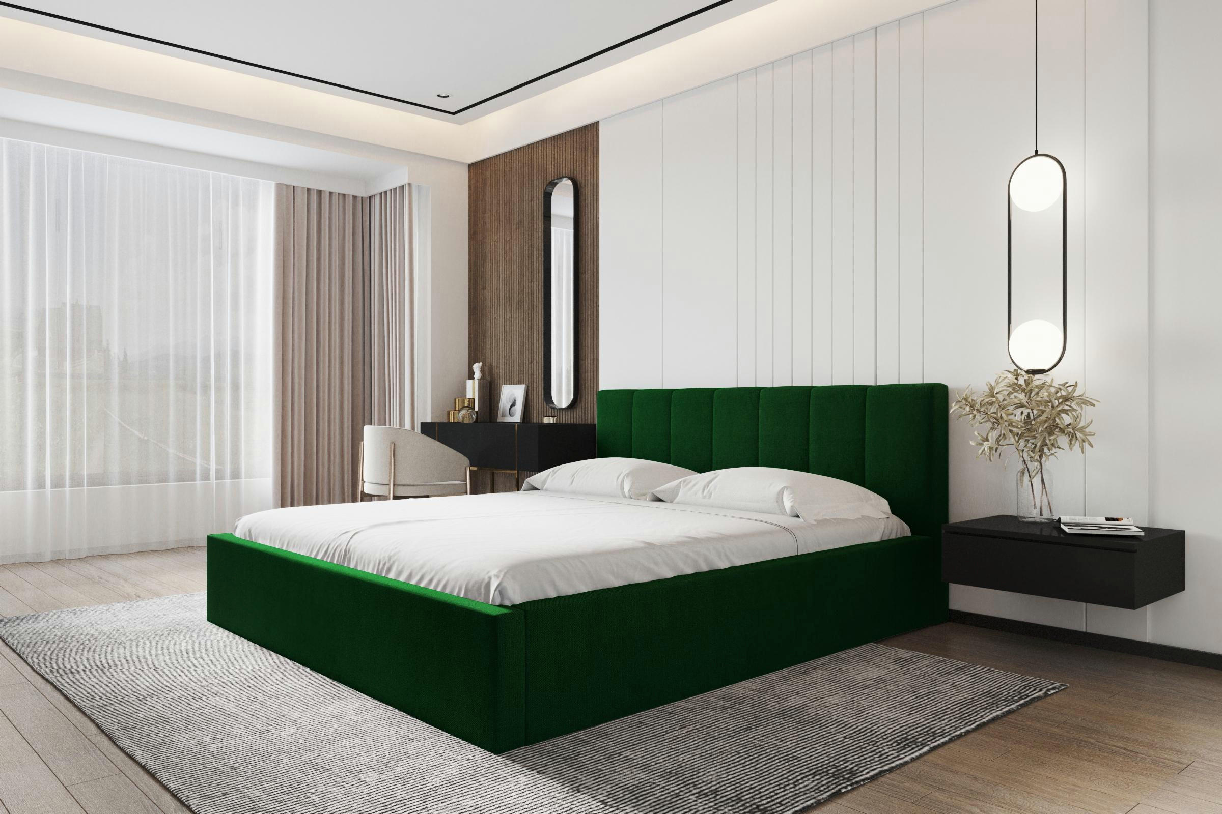 POLSTERBETT Mannte 160/200 cm in Grün – mit Bettkasten und luxuriösem Stil - Schwarz/Grün, Holz/Holzwerkstoff (160/200cm) - AX Living