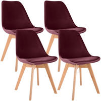 STUHL 4er Set Samt bordeauxrot - Eukalyptusholzfarben/Bordeaux, Holz/Textil (49/83/50cm) - CLP