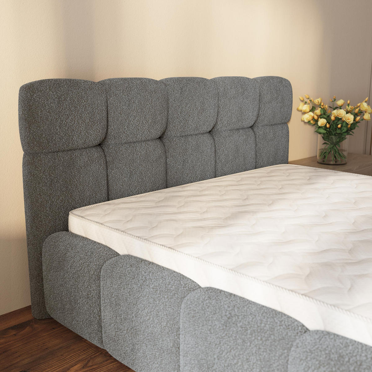 ČALOUNĚNÁ POSTEL ELIZJA 120x200 cm, s úložným prostorem, Šedá - QUELLE 92 - šedá, dřevo/textil (120/200cm) - MASSENO