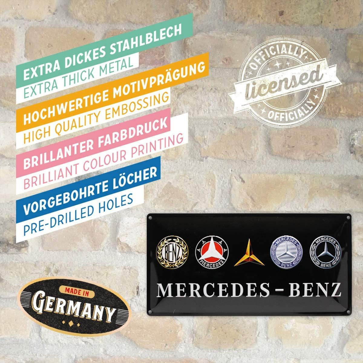 BLECHSCHILD 25/50 cm Mercedes-Benz Logo Evolution - Multicolor, Metall (50/25/1cm) - Nostalgic-Art