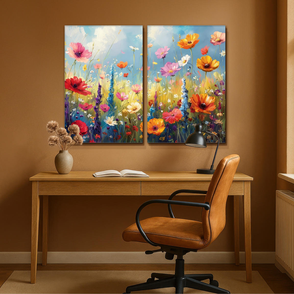 LEINWANDBILD 2er Set Blumen - Frühling - Farbenfroh - Sommerlich 120x90 cm - Orange, Textil (120/90cm) - MuchoWow