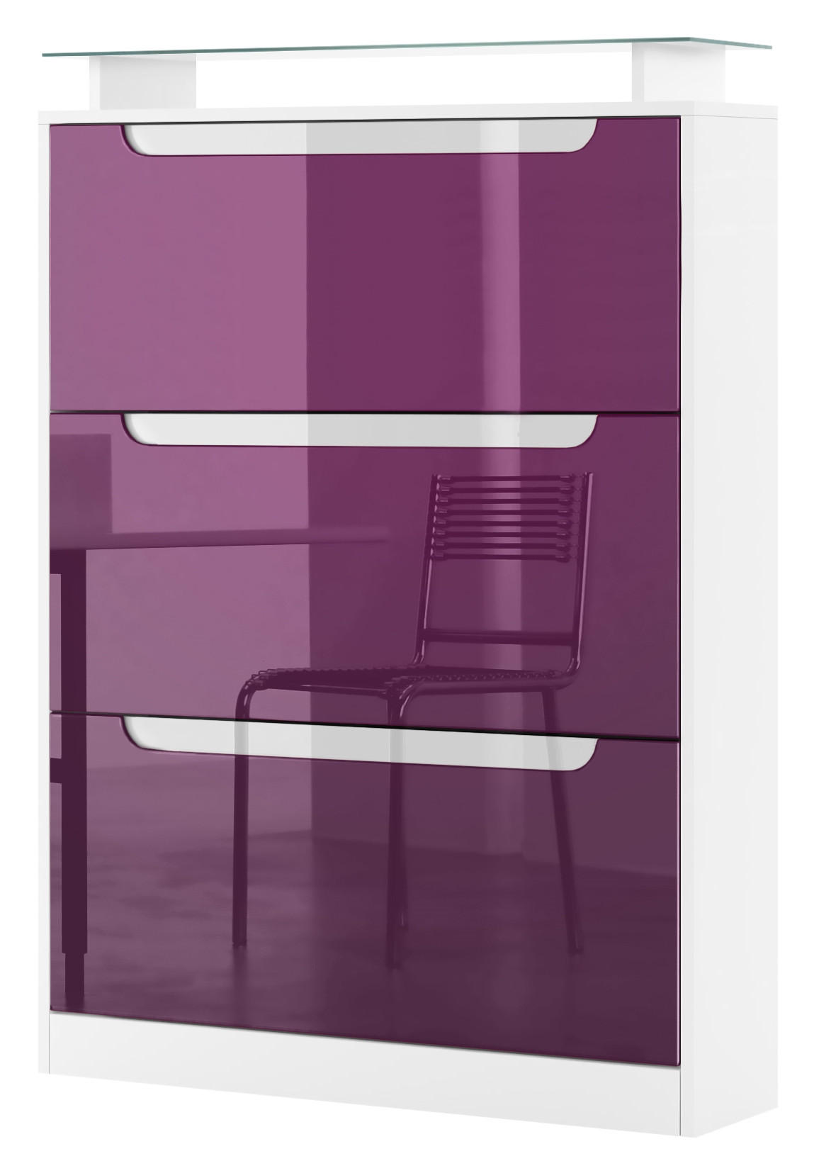 SCHUHSCHRANK Space Brombeer Hochglanz / Weiß Hochglanz - Brombeere, Holzwerkstoff (89/128/23cm) - Vladon