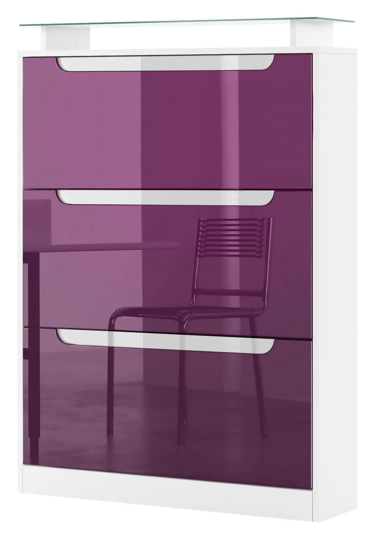 SCHUHSCHRANK Space Brombeer Hochglanz / Weiß Hochglanz - Brombeere, Holzwerkstoff (89/128/23cm) - Vladon
