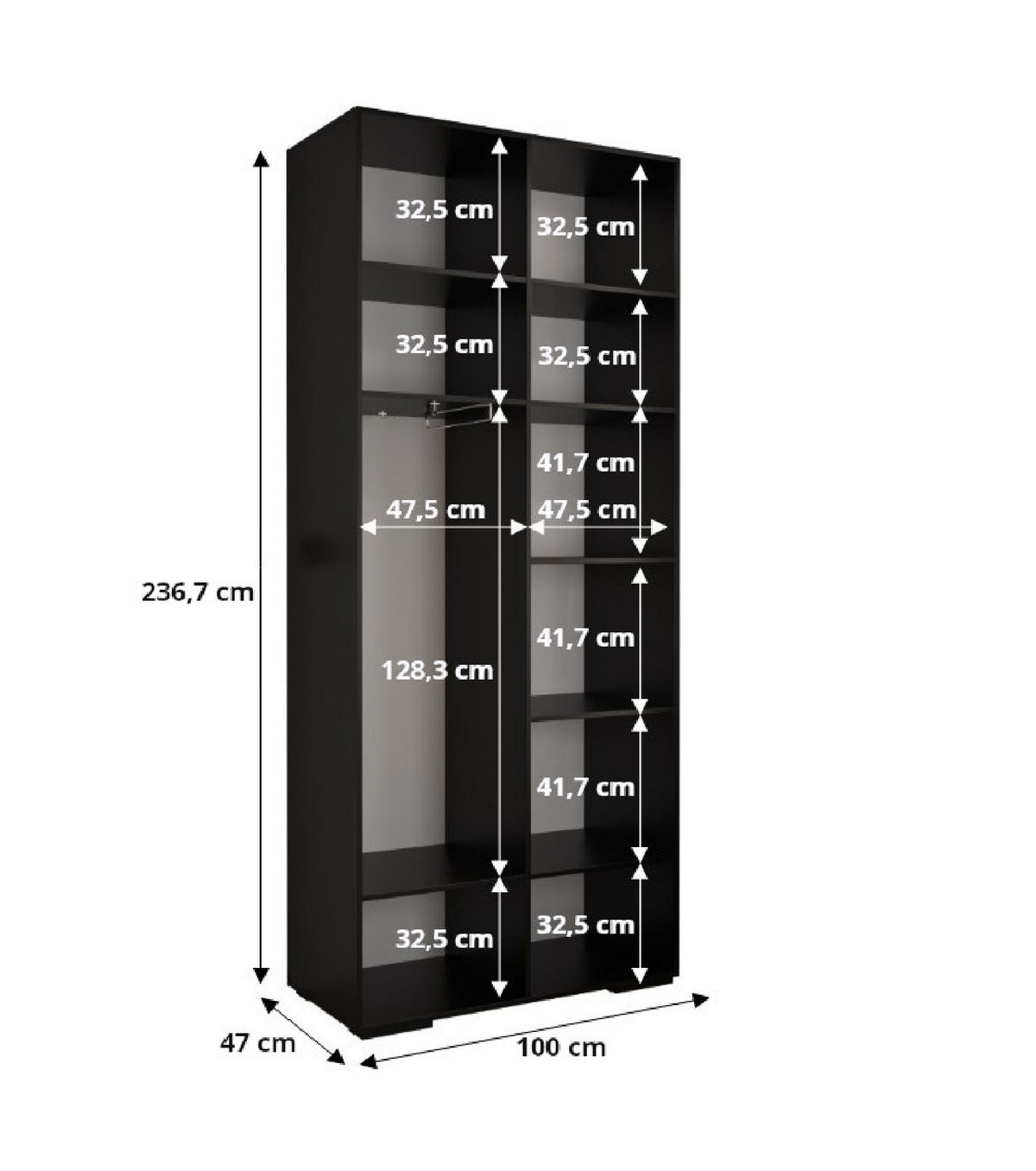 DREHTÜRENSCHRANK 236.7/200/47 4-türig - Schwarz, Holz/Metall (200/236.7/47cm) - MÖBEL KRYSPOL