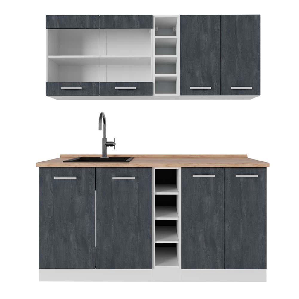 SINGLEKÜCHE R-Line Schwarz Beton/Weiß 160 cm AP Eiche - Schwarz/Weiß, Holzwerkstoff (160/81.6/60cm) - Vicco