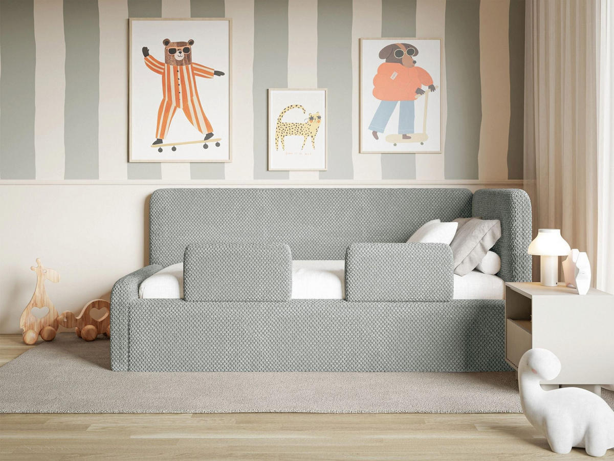 JUGENDBETT Fanko Samt Grau 90x200 cm - Schwarz/Grau, Kunststoff/Textil (90/200cm) - Selsey