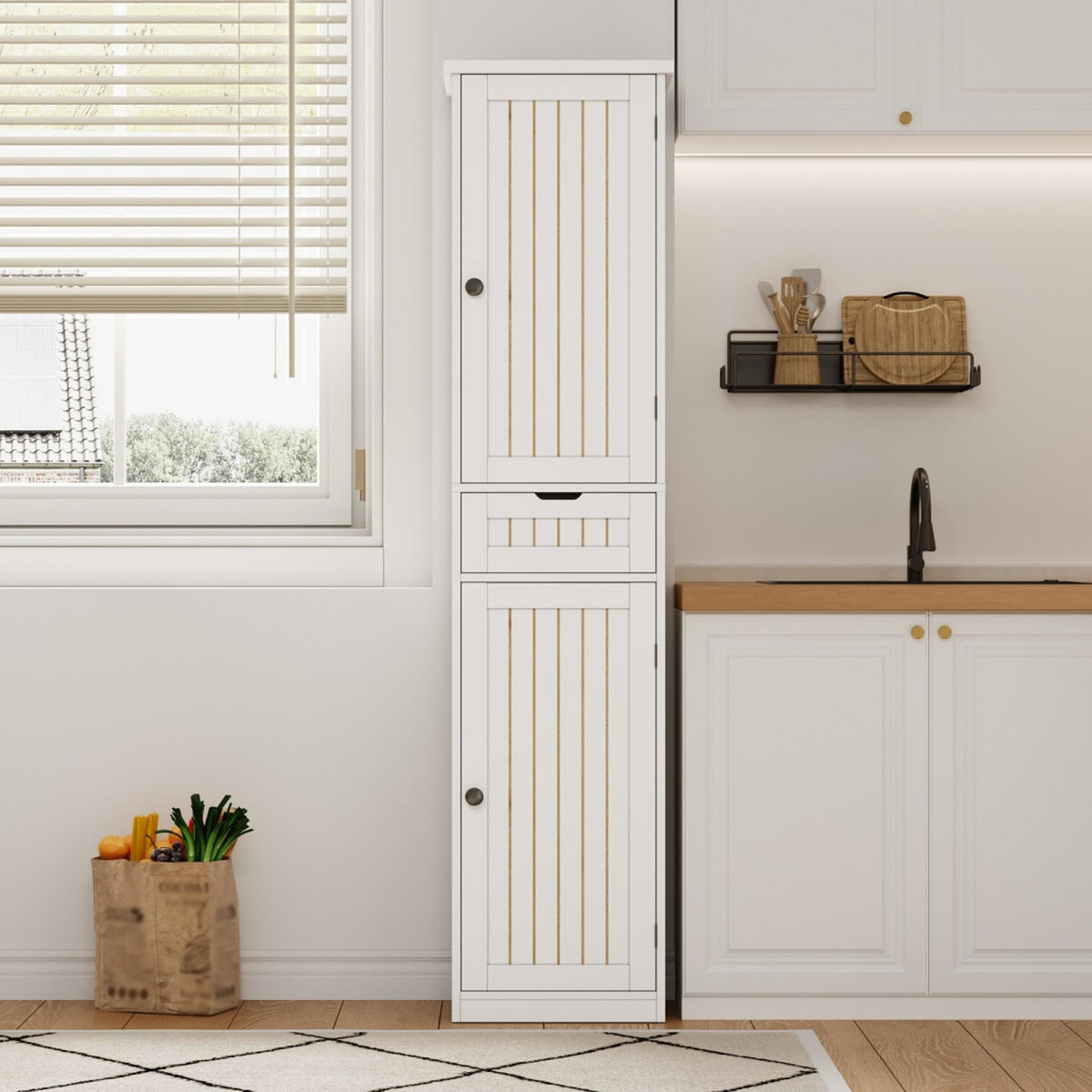 GESCHIRRSCHRANK 170 cm MDF Weiß mit 2 Türen und Retro-Gitterdesign - Weiß, Holzwerkstoff (30/170/40cm) - Korfee