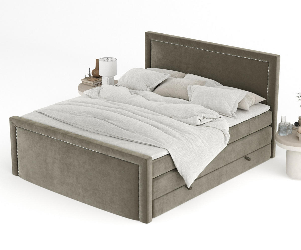 BOXSPRINGBETT Lavenda Taupe 160/200 cm - Taupe/Schwarz, Holz/Holzwerkstoff (160/200cm) - Maison de Reve