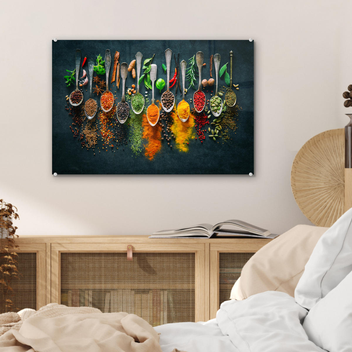 ACRYLGLASBILD Kräuter - Gewürze - Löffel 60x40 cm - Currygelb, Glas (60/40cm) - MuchoWow